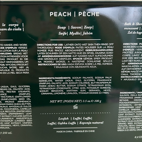 Crabtree & Evelyn Peach Body Wash Lotion Soap Sponge Shower Loofah 4 pc. Set - Picture 7 of 11